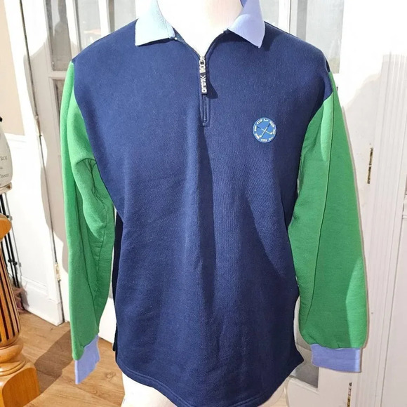Ralph‎ Lauren Polo Golf Mens Navy Green 1/4 Zip Pullover Sweater Large - Picture 1 of 4